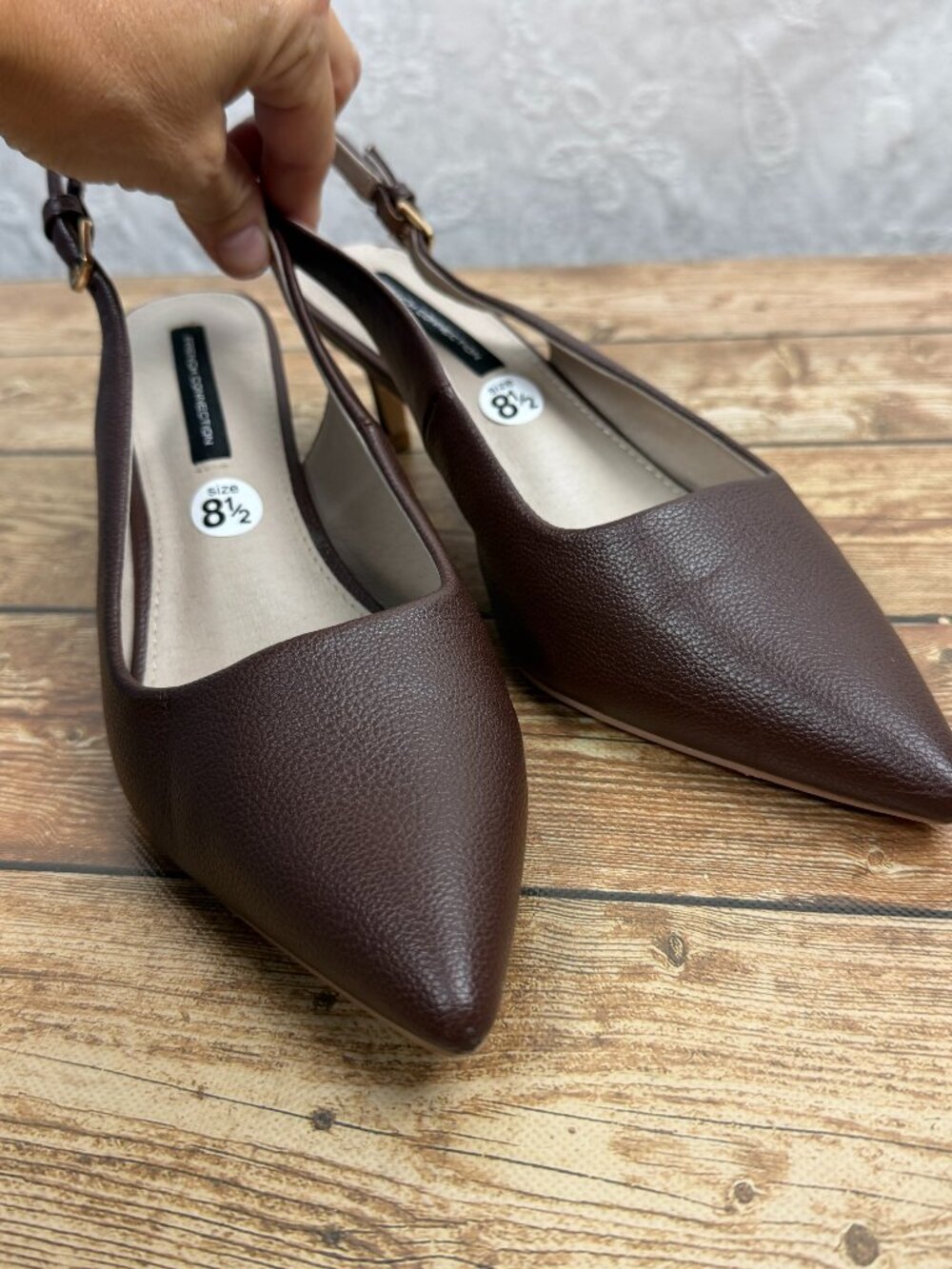 French Connection Women’s Size 10 Brown Pointed Toe Slingback Kitten Heel Pumps